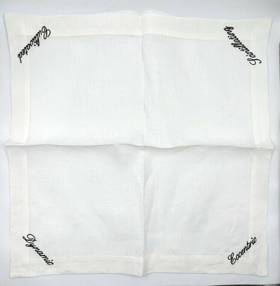8 Linen Archipelago Nina Ramsey Black & Beige Praising Embroidered Napkins